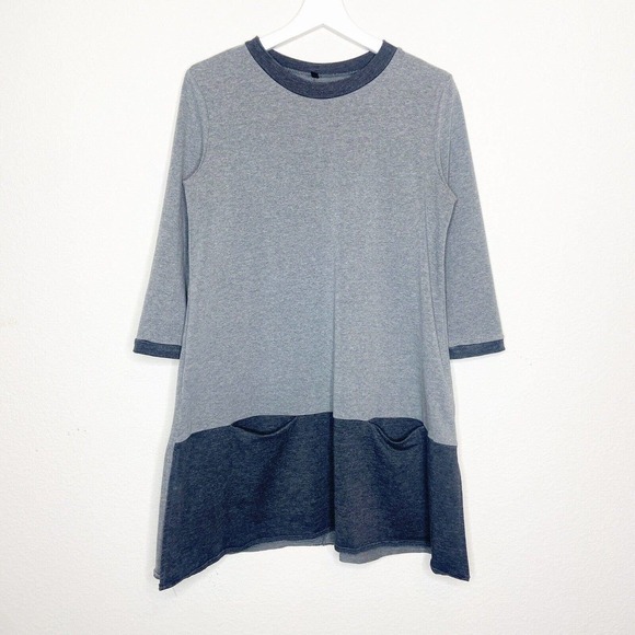 Shein Gray Color Blocked Pocketed Three Quarter Sleeve Dress L - Picture 1 of 10